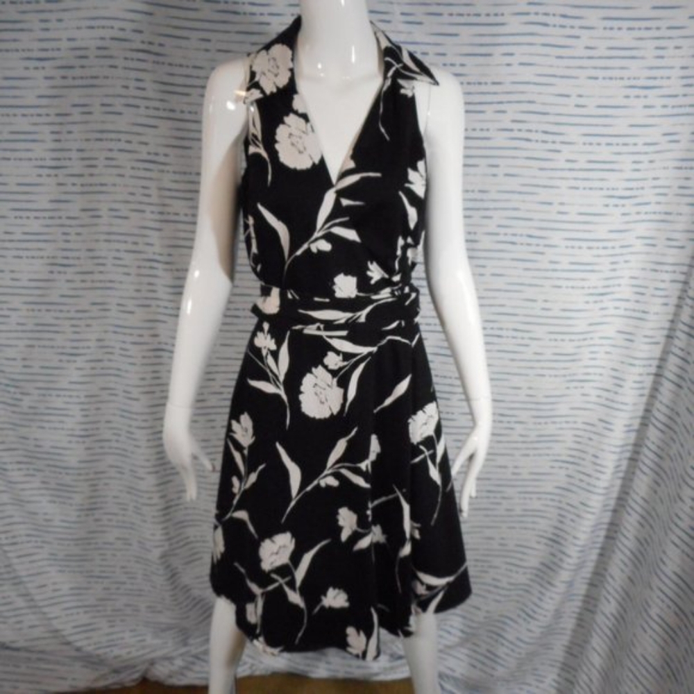 Chaps Black and White Wrap Dress